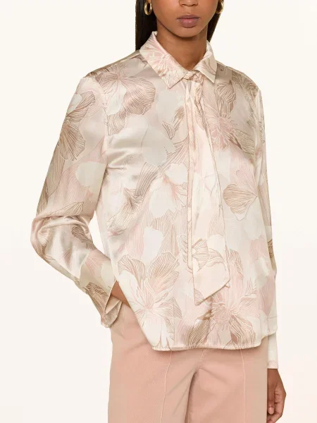 Marc Cain Halenka S Vázačkou Z Hedvábí S Ozdobnými Kamínky peach beige béžová