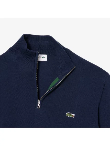 Lacoste Sweter Z Bawełny Organicznej Zapinany Na Pod Szyją granatowy