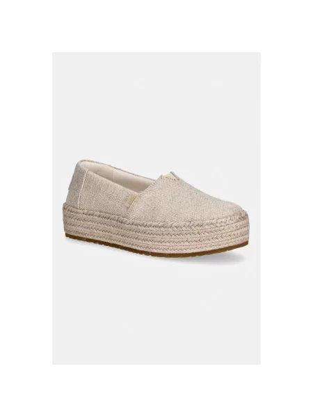 Lniane espadryle Toms na platformie beżowe