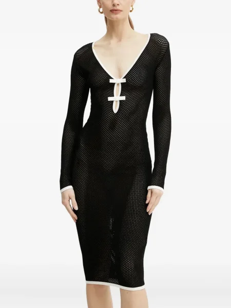 Rochie midi Elisabetta Franchi cu decolteu în V plasă până la genunchi negru