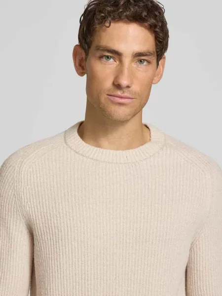 Sweter o kroju regular fit z mieszanki żywej wełny z domieszką bawełny Marc O'polo beżowy