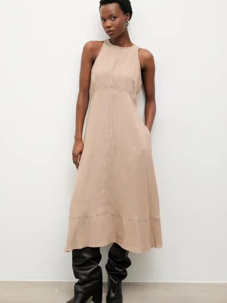 Haljina s dodatkom lana Answear.LAB bež