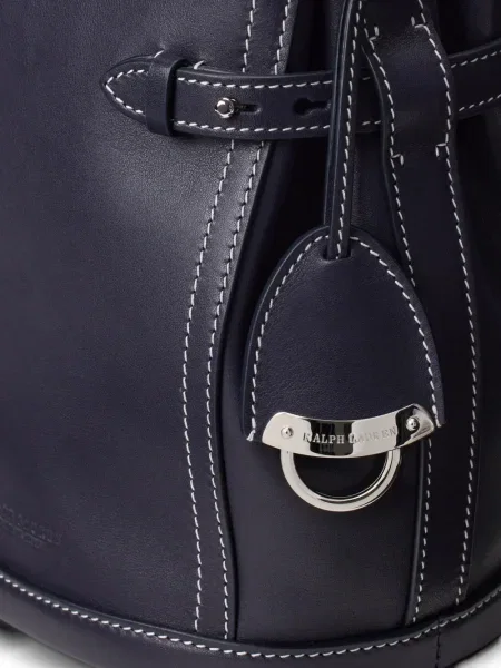 Кожена чанта тип bucket Ralph Lauren Collection синьо