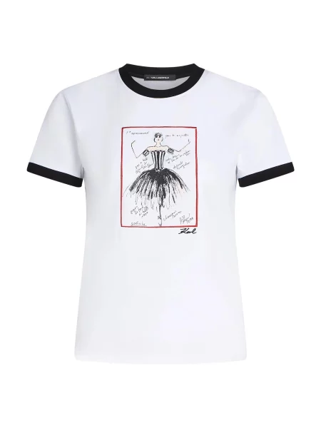 Karl Lagerfeld Tricou Le ballet roșu / negru lână alb