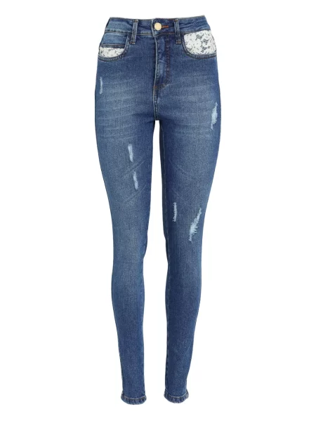 Blugi Lethicia Bronstein zdrențuiți din dantelă albastru