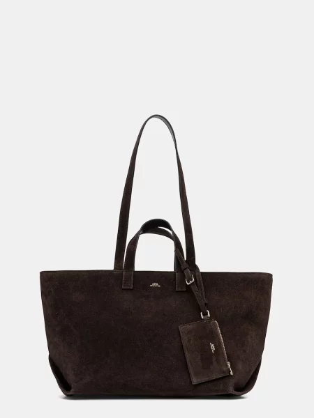 A.P.C. geanta de mana din piele intoarsa LE DRUMMER maro