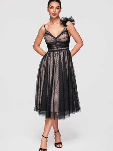Rochie de cocktail Edoti asimetrică negru