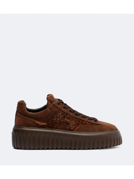 Sneakerși Hogan din piele cu platformă maro