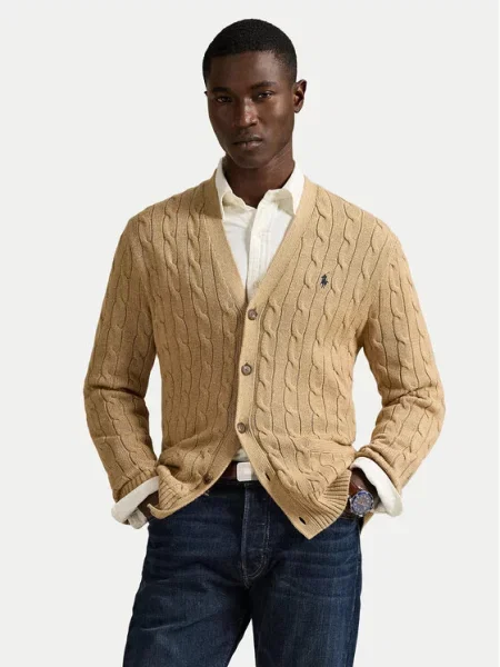 Kurtka z dzianiny z listwą guzikową Polo Ralph Lauren beżowa