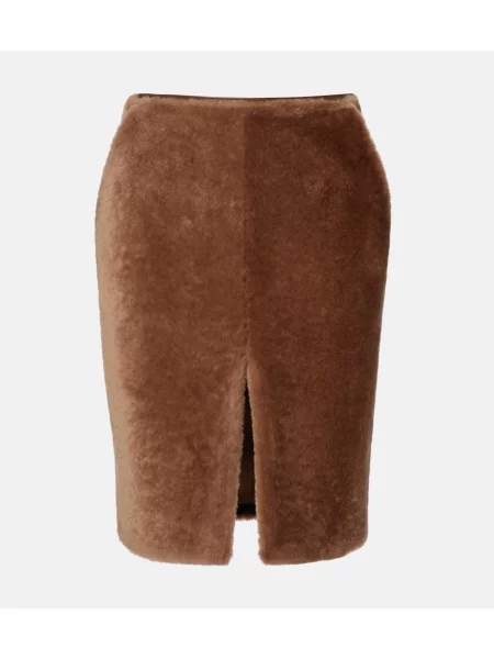 Fustă tip creion Saint Laurent din piele de oaie maro
