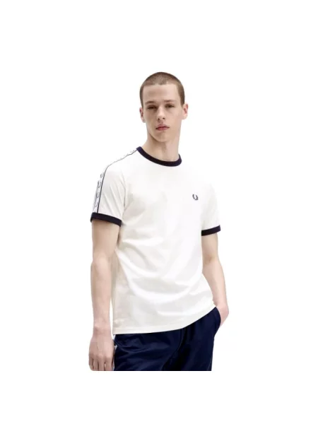 T-shirt FRED PERRY Taped Ringer T-shirt Snow White L biała
