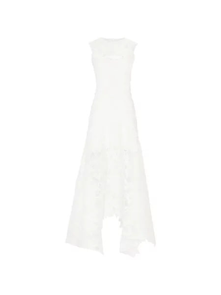Rochie de dantelă Costarellos asimetric din dantelă de costum alb
