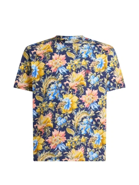 Tricou Etro cu model floral din jerseu albastru