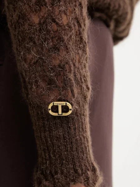 Twinset sweter z dodatkiem moheru lekki brązowy