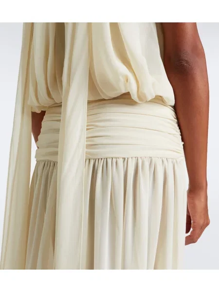 Rochie maxi De La Vali din șifon drapată alb