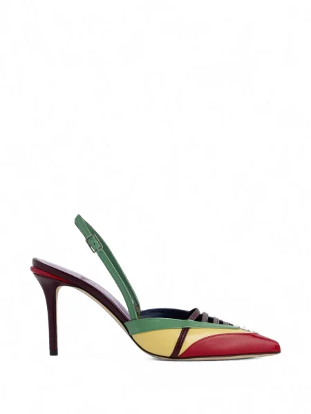 Pantofi cu toc Rabanne din piele de lac slingback roșu