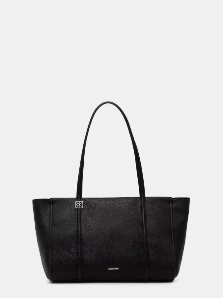 Geantă Calvin Klein Emblem Hw Pebble Tote negru