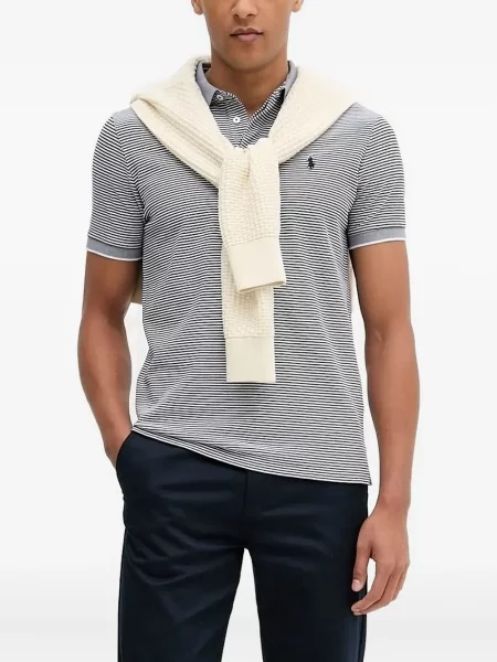 Koszulka Polo Ralph Lauren dwurzędowa zamszowa w paski czarna