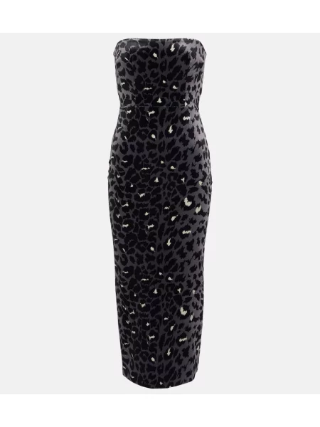 Midi obleka Alex Perry iz rebrastega žameta s potiskom z leopardjim vzorcem