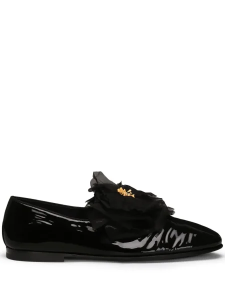 Papuci de casă Dolce & Gabbana din piele cu model floral negru