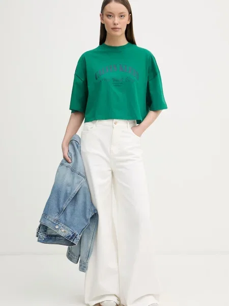 Obrezano majica Calvin Klein zelena