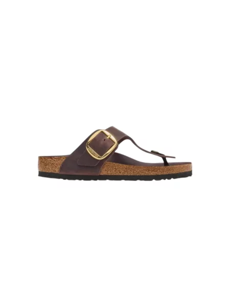 Klapki Birkenstock skórzane na sprzączkę brązowe
