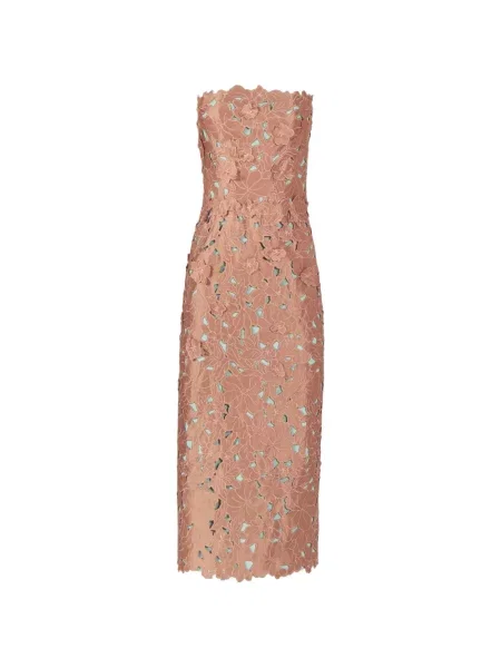 Sukienka midi Costarellos w kwiatki do kolan bez ramiączek brązowa