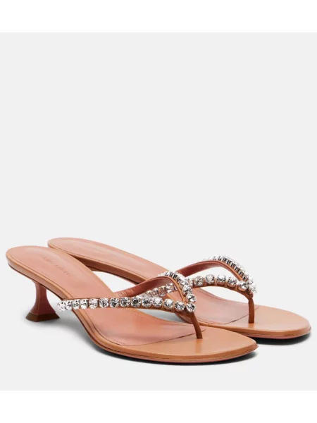 Chiloți tanga Amina Muaddi din piele maro