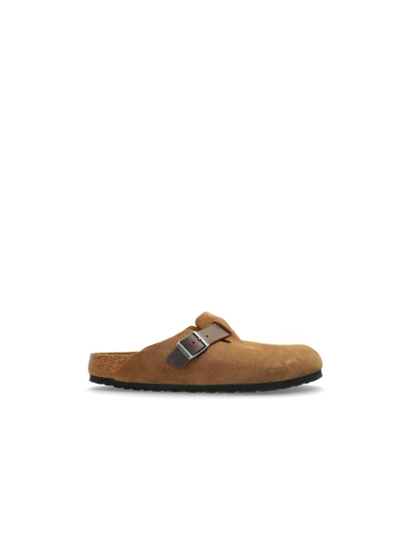Birkenstock Obuwie Mężczyzna 45 EU Len Klapki `Boston VL/Shearling` brązowy