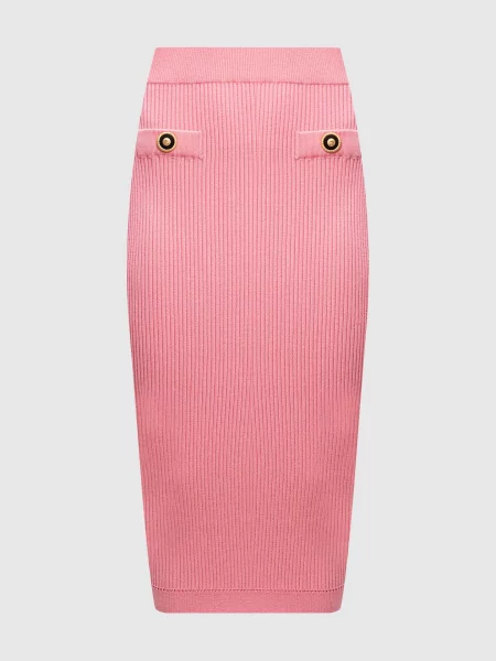 Юбка миди Balmain в рубчик розовая