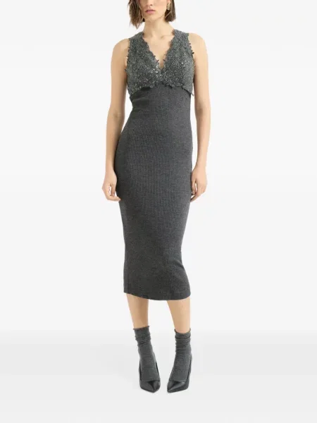 Rochie Brunello Cucinelli cu broderie din dantelă gri