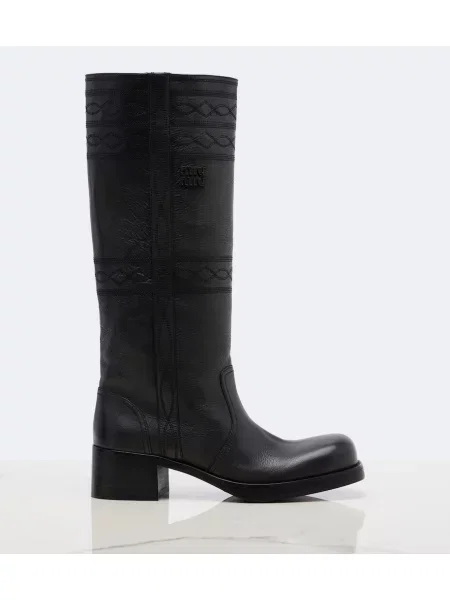 Cizme Miu Miu cu broderie din piele negru