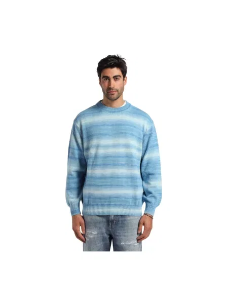 Sweter President’s w paski z paskiem niebieski