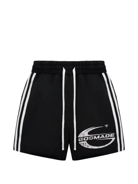 Pantaloni scurți Godmade cu dungi cu imagine negru