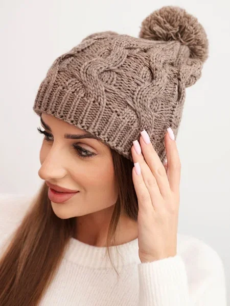 Плетена шапка Kesi помпони кафяво