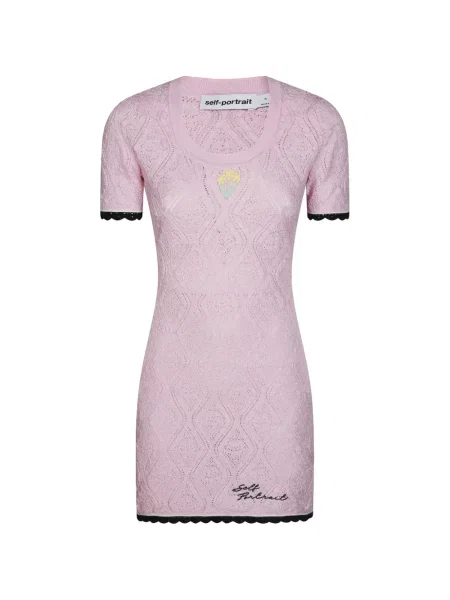 Плетена костюм мини мини рокля Self-portrait розово