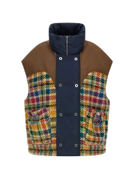 Vestă Marbell în carouri din tweed maro