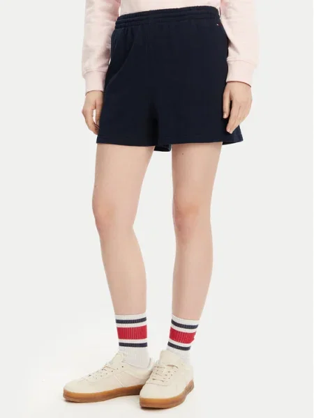 Къс панталон Tommy Hilfiger с изчистен дизайн с висока талия тъмносиньо