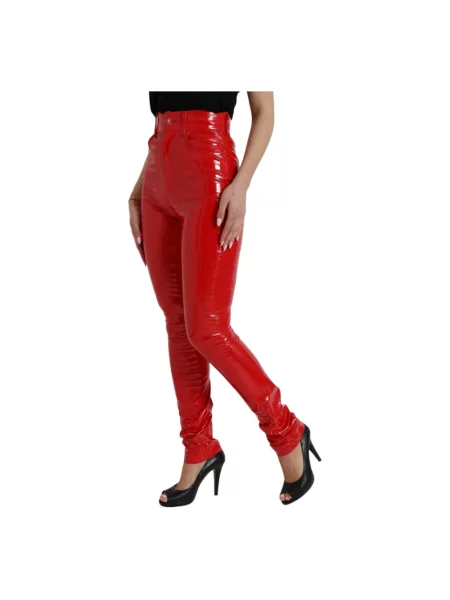 Skinny spodnie Dolce And Gabbana skórzane czerwone