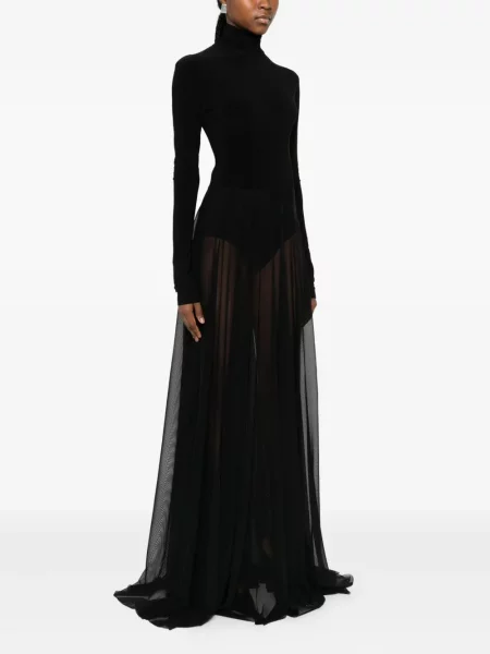 Rochie maxi Norma Kamali plisată lungă de costum negru