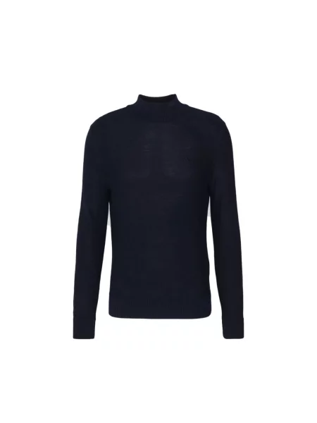 Lniany sweter z golfem Boss niebieski