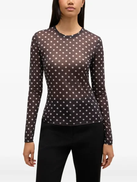 Top Ganni cu buline negru