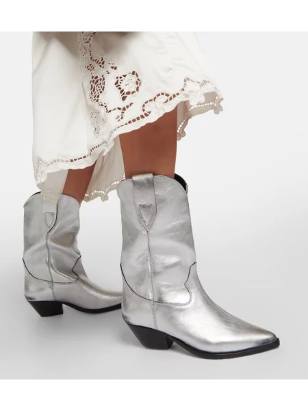 Botine Isabel Marant din piele cowboy argintiu