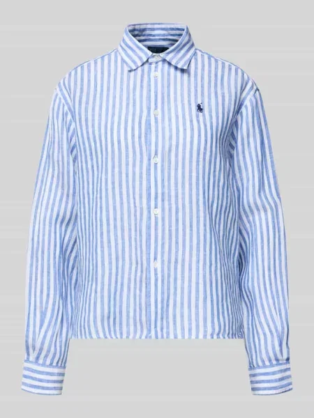 Ralph Lauren Bluzki i koszule Kobieta L Len Szeroka Krótka Koszula w Kratę Gingham z Lnu Polo Ralph Lauren niebieski
