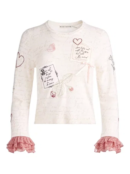 Dzianinowy top Alice + Olivia z falbankami biały