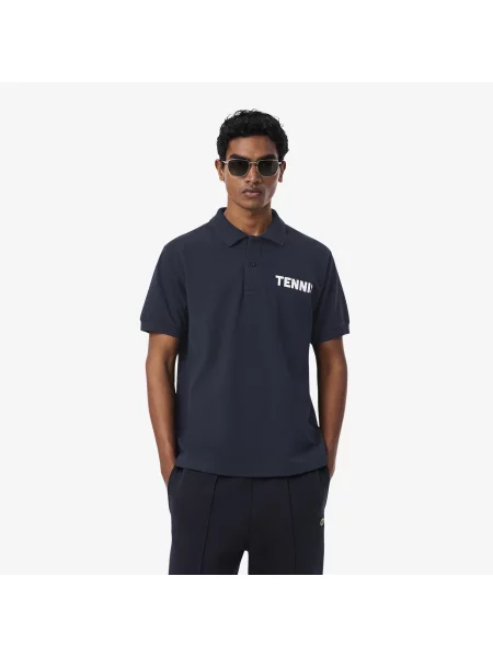 Lacoste Koszulka Polo O Kroju Classic Fit Z Nadrukiem Z Piki Petit Piqué czarny
