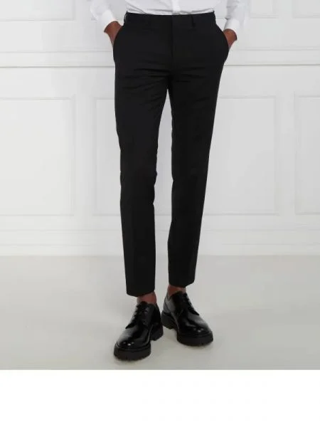 HUGO gyapjú nadrág | extra slim fit fekete