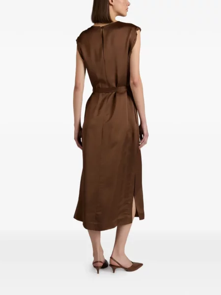 Cu centură rochie midi Glanshirt maro