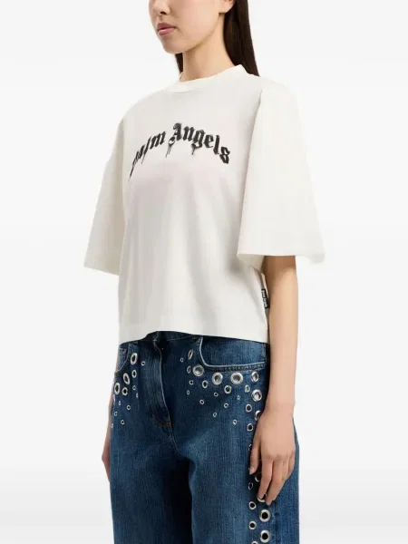 Tricou Palm Angels cu imagine scurt alb