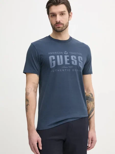 Тениска Guess с принт тъмносиньо